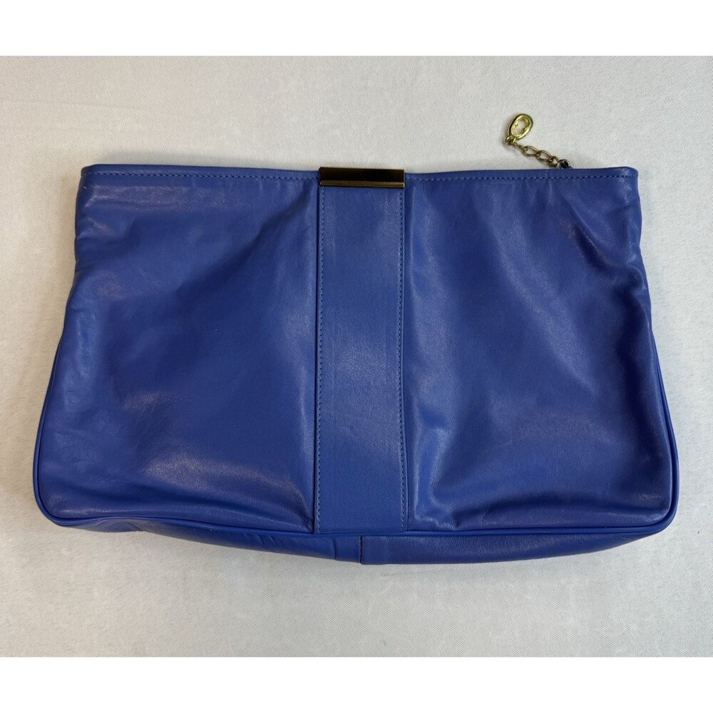 Vintage Mr Leather 80s clutch handbag zippered BLUE 12" x 7"